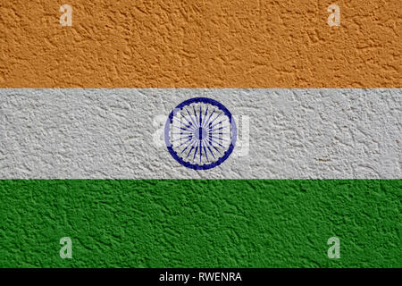 India Politics Or Business Concept: Indian Flag Wall With Plaster, Background Texture Stock Photo