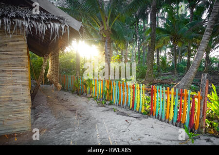 Exotic Resort Hut Sunset - Siargao, Philippines Stock Photo