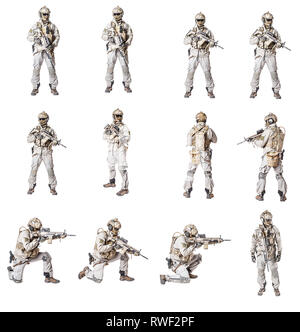 Set of Army soldiers, studio shot, white background. Stock Photo