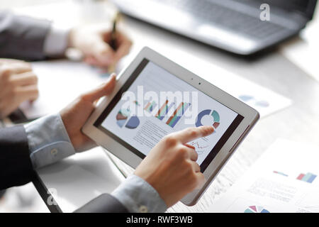 close up.a businessman works with marketing data Stock Photo