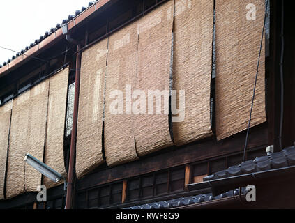row of Japanese old traditional window wooden curtains Stock Photo