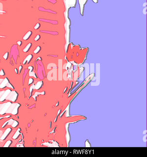 Psychedelic floral abstract image of spring tulips in Living Coral, the Pantone color of the year for 2019 and purple violet for Easter or spring. Stock Photo