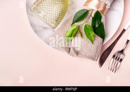 Spring or summer natural table setting. Minimalistic arrangement. Stock Photo