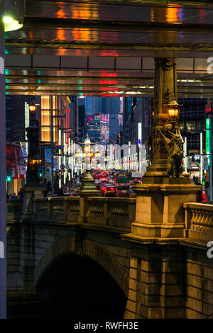 Tokyo night lights seen from the old Nihonbashi Stock Photo