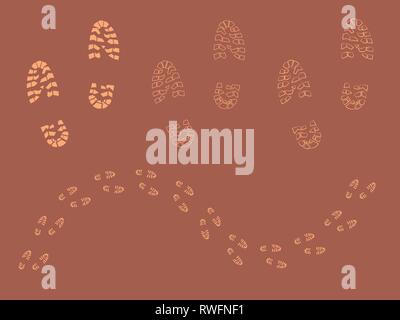 Footprints footwear colored and silhouette Stock Vector