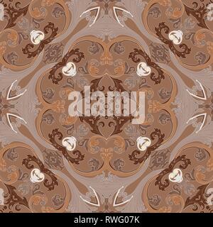Symmetric seamless pattern. Decorative background in Baroque style. The rich decor of the shapes and lines for design of cloth or paper. Vector illust Stock Vector