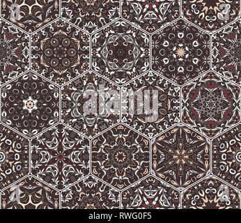 A rich set of hexagonal ceramic tiles. Eastern colored carpet. Colorful elements in oriental style. Vector illustration. Stock Vector