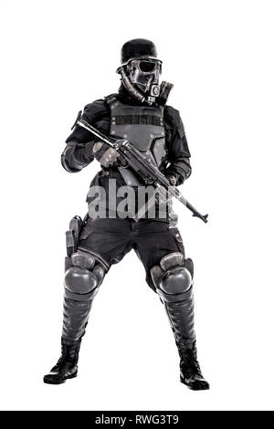 Futuristic Nazi soldier with Schmeisser submachine gun. Stock Photo