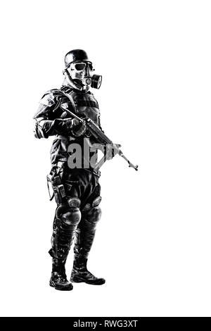 Futuristic Nazi soldier with Schmeisser submachine gun. Stock Photo