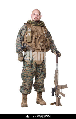 Elite member marksman of U.S. Marine Corps equipped with rifle. Stock Photo