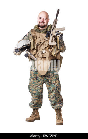 Elite member marksman of U.S. Marine Corps equipped with rifle. Stock Photo