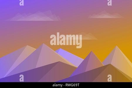 Mountains, blue sky, clouds Morning landscape Vector illustration. Stock Vector