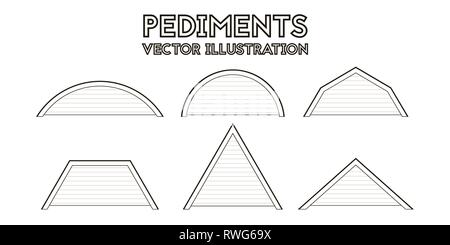 Set of icons of the pediments. Vector illustration. Architectural drawing Stock Vector