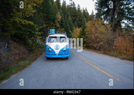 Driving A vintage VW van in and around Nelson BC Stock Photo