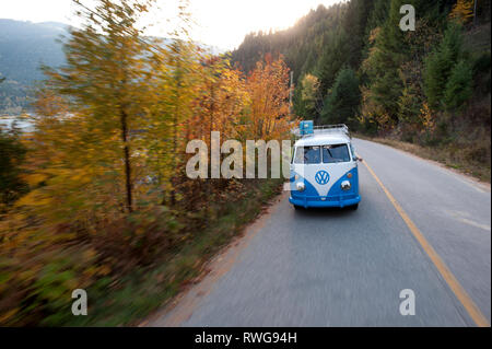 Driving A vintage VW van in and around Nelson BC Stock Photo