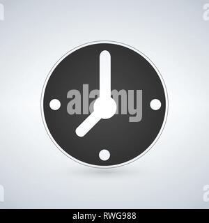 Minimalistic Black Clock icon. Mechanical watch symbol. Circle button isolated on modern background Stock Vector