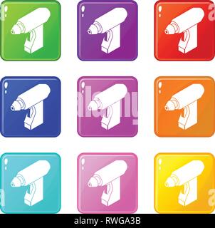 Manual welding torch icons set 9 color collection Stock Vector