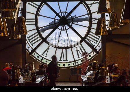 Interior of the restaurant behind the huge clock window of Musee D'Orsay Stock Photo