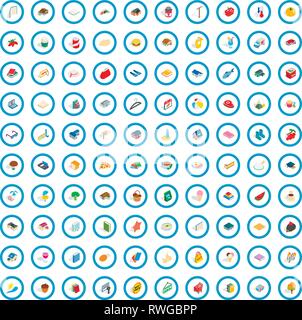 100 cute icons set, isometric 3d style Stock Vector