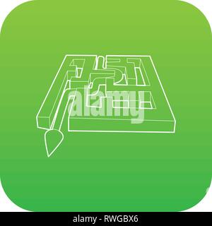 Path with arrow across labyrinth icon green vector Stock Vector