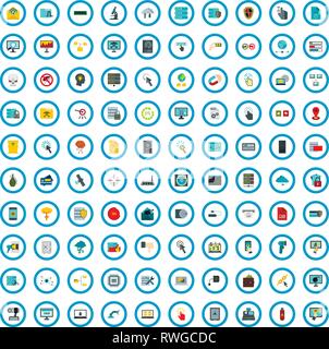 100 cyber protection icons set, flat style Stock Vector