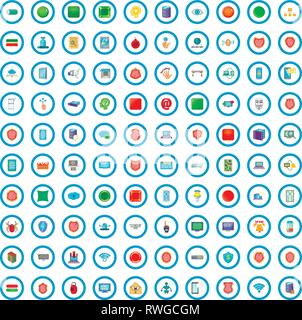 100 cyber security icons set, cartoon style Stock Vector