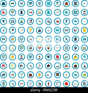 100 cyber security icons set, flat style Stock Vector