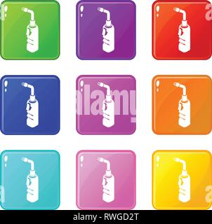 Avto welding torch icons set 9 color collection Stock Vector