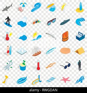 Beach icons set, isometric style Stock Vector