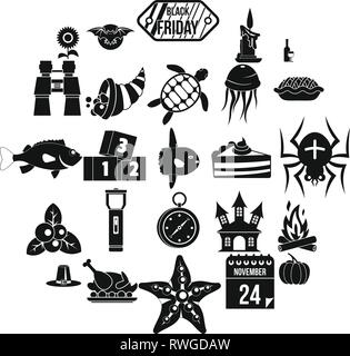 Autumn walk icons set, simple style Stock Vector