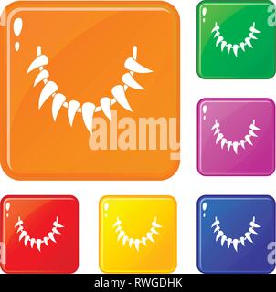 Tooth necklace icons set vector color Stock Vector