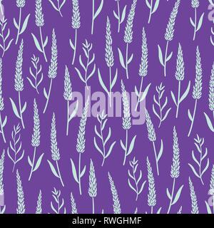 Lavender flowers seamless pattern. Vector illustration on purple background. For textile, web, print, surface design Stock Vector