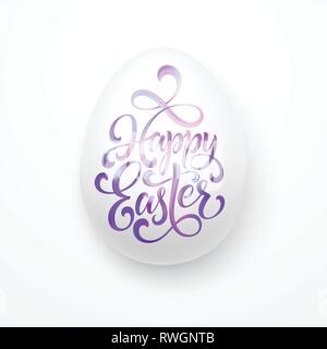 Greeting card with Easter egg and handwritten inscription Happy Easter. Vector illustration Stock Vector