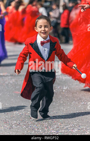 Traditional carnival in a Spanish town Palamos in Catalonia. Many people in costume and interesting make-up. 03. 03. 2019 Spain Stock Photo