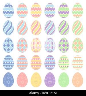 Pastel color vector illustration of Easter eggs on a white background. Stock Vector