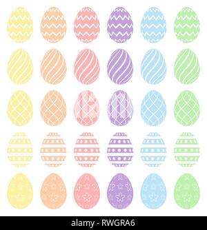 Easter eggs, collection of easter eggs. Pastel spectrum colors. High quality vector eggs isolated on white background. Stock Vector