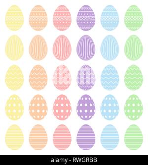 Easter eggs, collection of easter eggs. Beautiful Easter eggs collection. Various patterns and pastel colors - high quality vector. Stock Vector