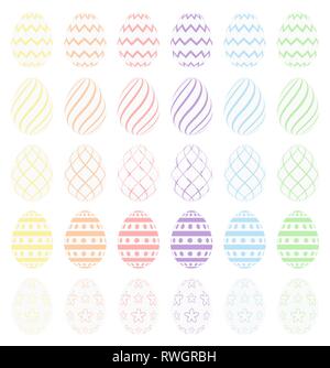 Set of white Easter eggs with various pastel colorful patterns. High quality vector. Stock Vector