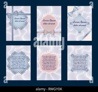 Set of vintage greeting cards with abstract ornament. Can be used for Save The Date, baby shower, day of Mothers or Valentines and invitations. Stock Vector