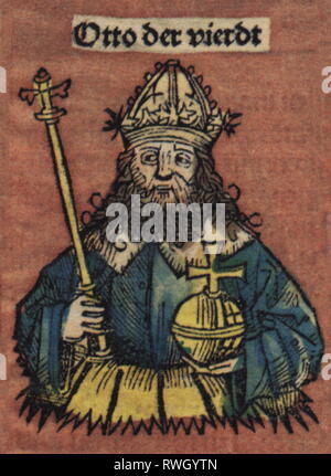Otto IV, circa 1176 - 19.5.1218, Holy Roman Emperor 11.11.1208 - 19.5.1218, half-length, woodcut by Michael Wolgemut or William Pleydenwurff to the chronicle of Hartmann Schedel, Nuremberg, 1493, Artist's Copyright has not to be cleared Stock Photo