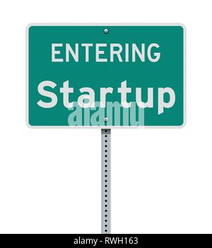 Vector illustration of the Entering Startup (Washington State) green road sign Stock Vector