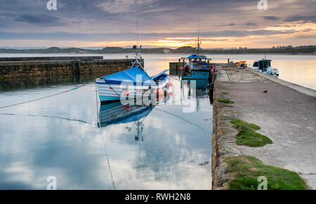 Sunset over Beadnel harbour Stock Photo