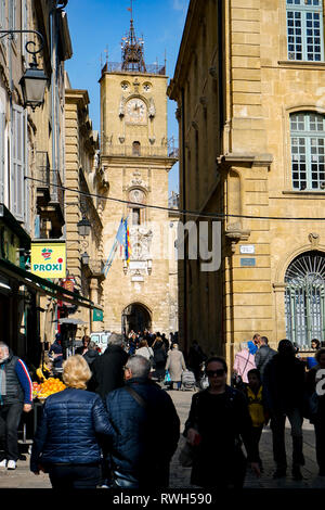 Bouches-du-Rhone (13). Aix en Provence. Facade of the Town Hall and its belfry, Clock tower Stock Photo