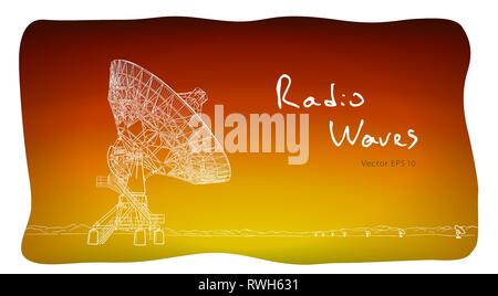Radio telescope dishes antenna. Vector sketch draw Stock Vector