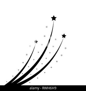 Abstract Star soars up. Black Star Soaring with Elegant Star Trail on White Background - Meteorite, Comet, Asteroid, Stars - Vector illustration. Stock Vector