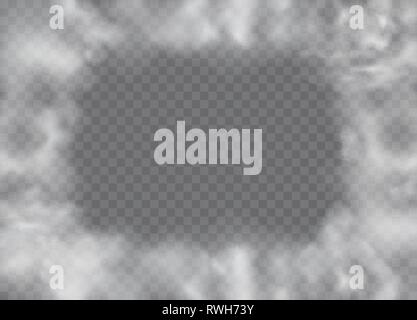 Fog or smoke isolated transparent special effect. White vector cloudiness, mist or smog background Stock Vector