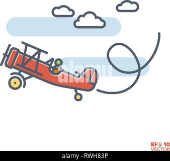 Biplane in the air performing looping filled line icon vector illustration Stock Vector