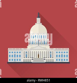 The Capitol building at Washington, D.C., USA, flat design long shadow vector illustration Stock Vector