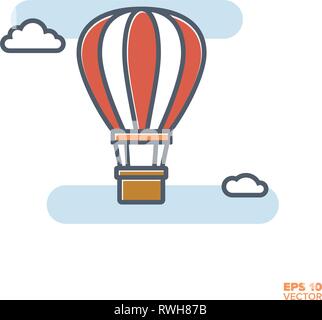 Hot air balloon in the sky with clouds  filled line icon vector illustration Stock Vector