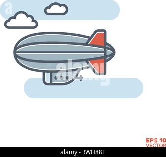 zeppelin blimp in flight filled line icon vector illustration Stock Vector